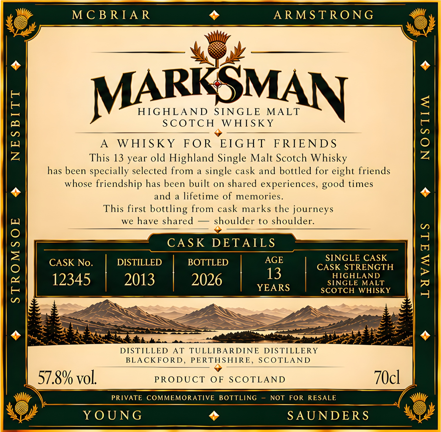 Marksman Whisky Back Label - Cask Details and Dedication